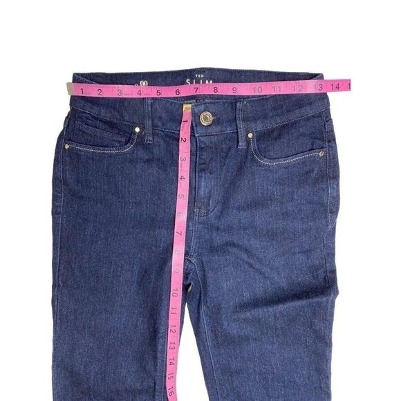 White House Black Market Dark Wash Denim Slim Ankle Gold Cuff Mid Rise Jeans 00 - Picture 7 of 11